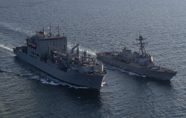 The USNS Alan Shepard with the destroyer USS Gravely. Photo by Merissa Daley