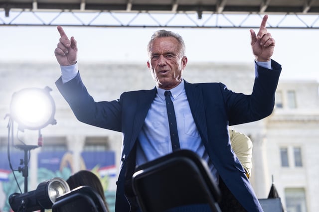 HHS Secretary Robert F. Kennedy Jr., is seen on stage at the inaugural Great American Farmers Market on the National Mall on Monday, August 4, 2025.