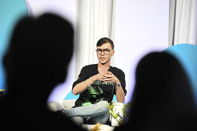 Nick Frosst of Cohere speaks with The Logic’s Murad Hemmadi during a fireside chat at The Logic Summit in Toronto on Monday Oct. 28, 2024. Christopher Katsarov Luna for The Logic.