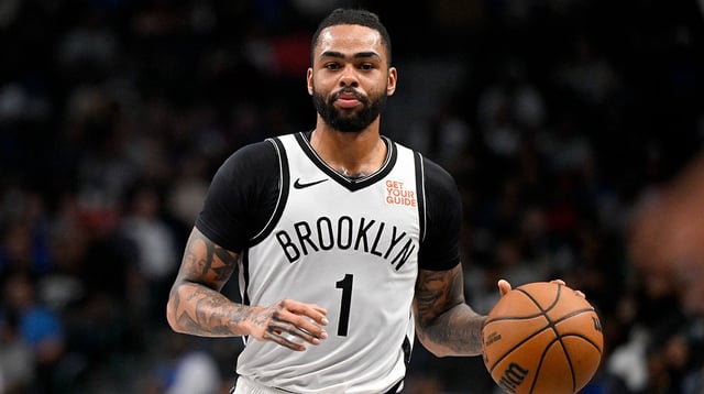 Nets guard D&#39;Angelo Russell (1) in action during the game between the Dallas Mavericks and the Brooklyn Nets at the American Airlines Center