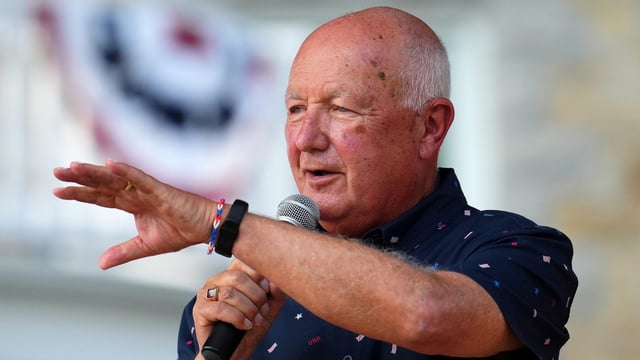 U.S. Ambassador Pete Hoekstra delivers his speech during a Fourth of July party at Lornado, the residence of the ambassador from the United States, in Ottawa, Friday, July 4, 2025. THE CANADIAN PRESS/Sean Kilpatrick