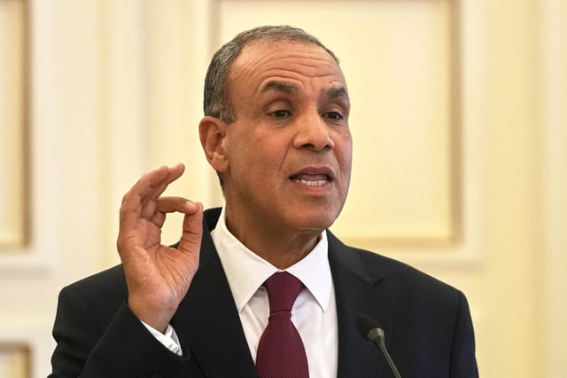 Egyptian Foreign Minister Badr Abdelatty speaks to reporters with his Greek counterpart George Gerapetritis after their meeting in Athens, Greece, Wednesday, Aug. 6, 2025. (AP Photo/Thanassis Stavrakis)