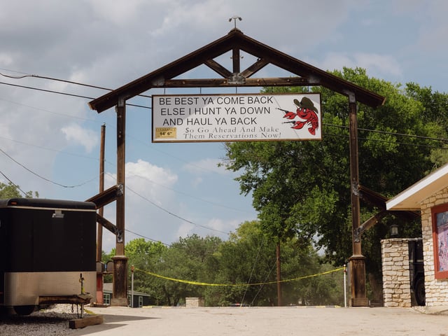 The exit of Blue Oak RV park in Ingram on Wednesday, July 9, 2025. Of the 136 people confirmed killed by the flooding on July 4, at least 44 – or nearly one-third of the casualties – died in RV parks or campgrounds.