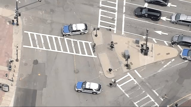 Boston police at the scene of a pedestrian crash at a major Back Bay intersection on Wednesday, Aug. 6, 2025.
