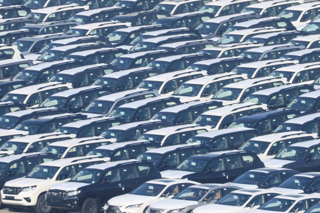 View of a parking lot with new cars for export, at the Belgian port of Zeebrugge, Belgium February 14, 2023. REUTERS/Yves Herman/Pool/File Photo