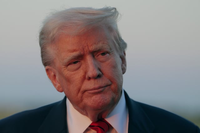 U.S. President Donald Trump speaks to reporters near Air Force One at the the Lehigh Valley International Airport on August 03, 2025 in Allentown, Pennsylvania.