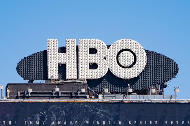 General view of the HBO Max skyscraper billboard above the Sunset Strip promoting the Max streaming service on April 09, 2025 in West Hollywood, California.