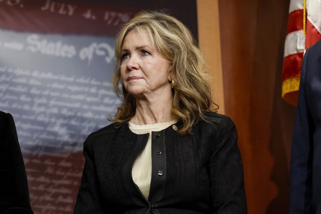 Senator Marsha Blackburn attends a press conference in Washington, D.C. on September 27, 2023.