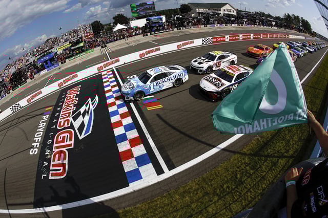 Ross Chastain leads the field to the green flag to start the NASCAR Cup Series Go Bowling at The Glen at Watkins Glen International on September 15, 2024 in Watkins Glen, New York. (Photo by Sean Gardner/Getty Images)
