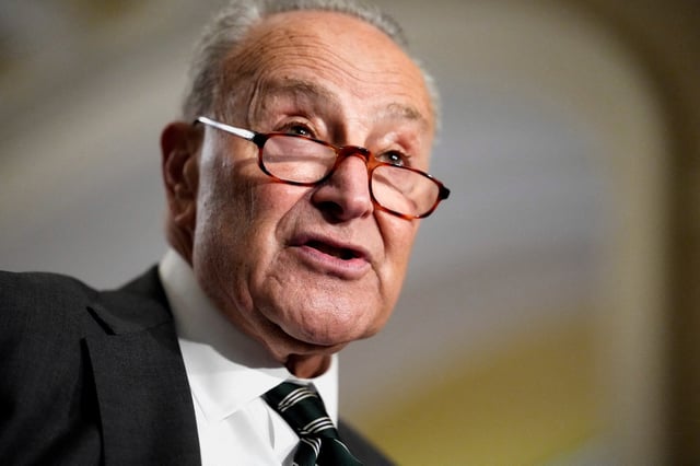 U.S. Senate Minority Leader Chuck Schumer (D-NY) looks on during a press conference following the weekly caucus lunch on Capitol Hill in Washington, D.C., U.S., July 29, 2025. REUTERS/Kent Nishimura/File Photo