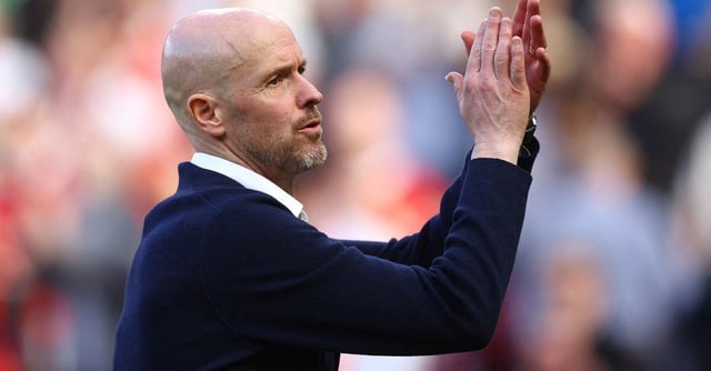 Soccer Football - Premier League - Manchester United v Wolverhampton Wanderers - Old Trafford, Manchester, Britain - May 13, 2023  Manchester United manager Erik ten Hag celebrates after the match REUTERS/Carl Recine
