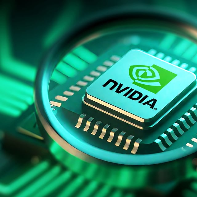 BEIJING, CHINA - AUGUST 01: In this photo illustration, an Nvidia chip is seen through a magnifying glass on August 1, 2025 in Beijing, China. (Photo by VCG/VCG via Getty Images)