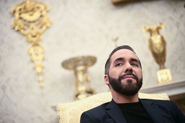 El Salvador's President Nayib Bukele meets with US President Donald Trump  in the Oval Office of the White House in April.