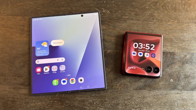 An unfolded Galaxy Z Fold 7 (left) Next to a folded Razr Ultra (right).
