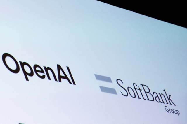 A view of the OpenAI and SoftBank Group logos on the day of an event to pitch AI for businesses in Tokyo, Japan February 3, 2025. REUTERS/Kim Kyung-Hoon/File Photo