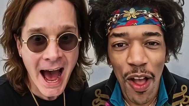 Ozzy Osbourne’s likeness was shown laughing with that of Jimi Hendrix, who died when Osbourne was 22
