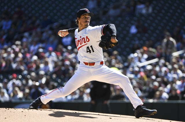 MINNEAPOLIS, MINNESOTA - APRIL 6: Joe Ryan #41 of the Minnesota Twins pitches in the first inning of the game against the Cleveland Guardians at Target Field on April 6, 2024 in Minneapolis, Minnesota.