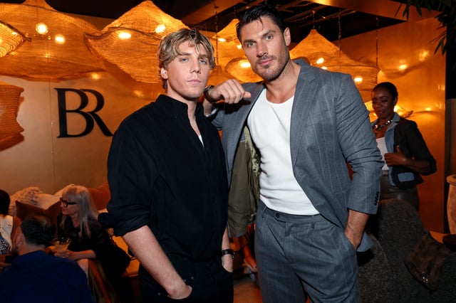 Lukas Gage, left, and Chris Appleton attend the opening of BR Home on Melrose Avenue in West Hollywood, California, on Sept. 21, 2023.
