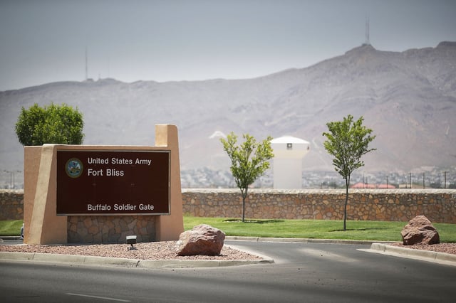 An entrance to Fort Bliss is seen in Texas on June 25, 2018.