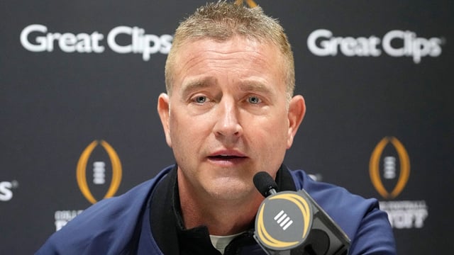Jan 18, 2025; Atlanta, GA, USA; Kirk Herbstreit talks to the media during 2025 CFP National Championship Media Day at Georgia World Congress Center, Building A. Mandatory Credit: Kirby Lee-Imagn Images