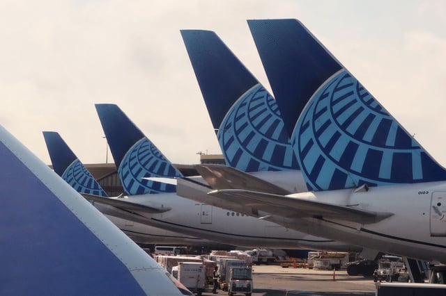 United Airlines airplanes sit parked in Newark, New Jersey, on June 1.