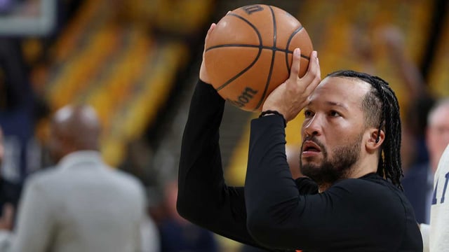 May 31, 2025; Indianapolis, Indiana, USA; New York Knicks guard Jalen Brunson (11) warms up prior to game six of the eastern conference finals for the 2025 NBA Playoffs at Gainbridge Fieldhouse. Mandatory Credit: Trevor Ruszkowski-Imagn Images