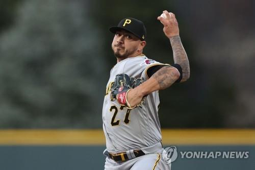 This April 18, 2023, file photo from Getty Images shows then Pittsburgh Pirates starter Vince Velasquez during a Major League Baseball regular-season game against the Colorado Rockies at Coors Field in Denver. (Yonhap)