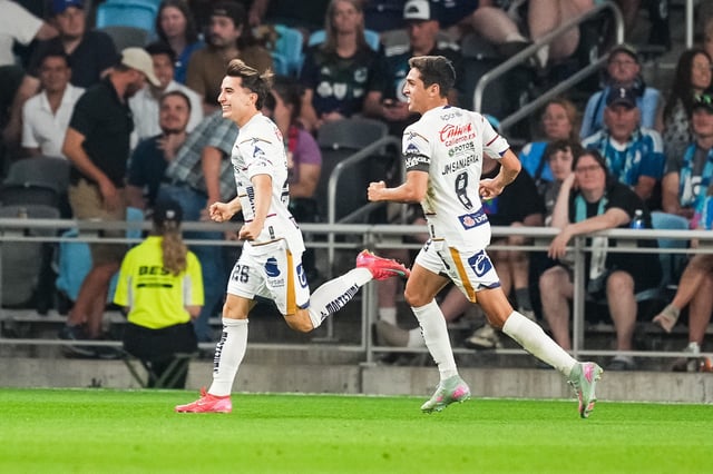 Aug 6, 2025; St. Paul, MN, USA; Atletico San Luis midfielder Sebastian Perez Bouquet #26 celebrates his goal during the second half against Minnesota United at Allianz Field. Mandatory Credit: Brace Hemmelgarn-Imagn Images