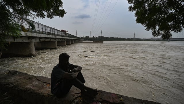 A view of Yamuna River as the water levels increased, in New Delhi.