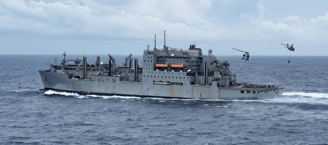 Scheduled overhaul of the 41,000-ton dry cargo and ammunition ship Alan Shepard of the U.S. 7th Fleet (Military Sealift Command Photo)