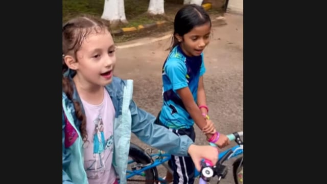 In the now-viral video, the two young girls, are seen riding their bicycles as they joyfully sing “Bannada Hakki”.