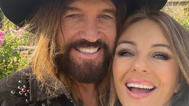 Liz Hurley stuns at London premiere The Inheritance with beau Billy Ray Cyrus.
