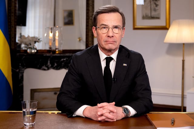 El primer ministro de Suecia, Ulf Kristersson, durante un discurso televisivo a la nación el pasado 9 de febrero.