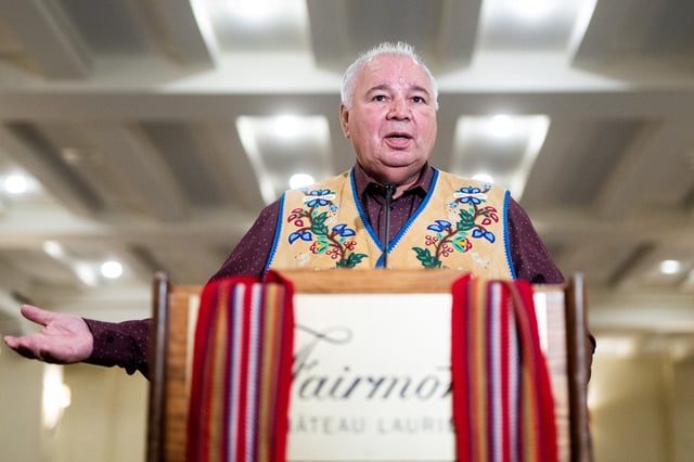 Manitoba Metis Federation president David Chartrand speaks during a press conference ahead of the planned Bill C-5 Summit in Ottawa, on Wednesday, Aug. 6, 2025. THE CANADIAN PRESS/Spencer Colby