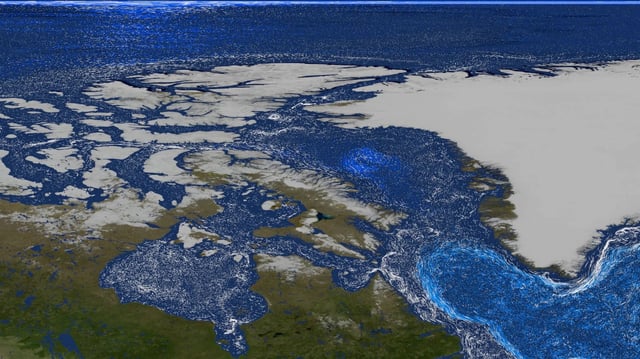 Ocean currents swirl around North America (center left) and Greenland (upper right) in this data visualization created using NASA’s ECCO model. Advanced computing is helping oceanographers decipher hot spots of phytoplankton growth. NASA’s Scientific Visualization Studio