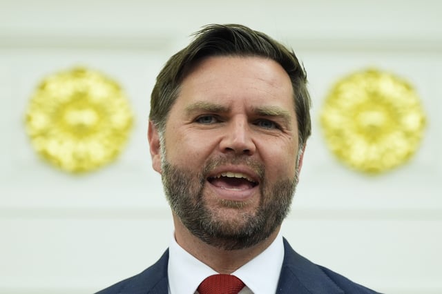 Vice President JD Vance speaks as President Donald Trump makes an announcement about Apple with Apple CEO Tim Cook in the Oval Office, Wednesday, Aug. 6, 2025, in Washington.