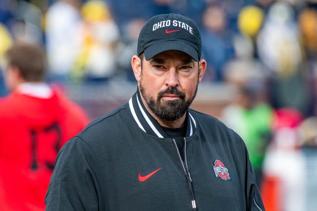 Head Football Coach Ryan Day of the Ohio State Buckeyes is seen during warmups before a college football game against the Michigan Wolverines at Michigan Stadium on November 25, 2023 in Ann Arbor, Michigan.