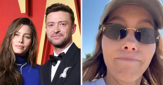 Left: Jessica Biel at an event. Right: Jessica with Justin Timberlake on a red carpet