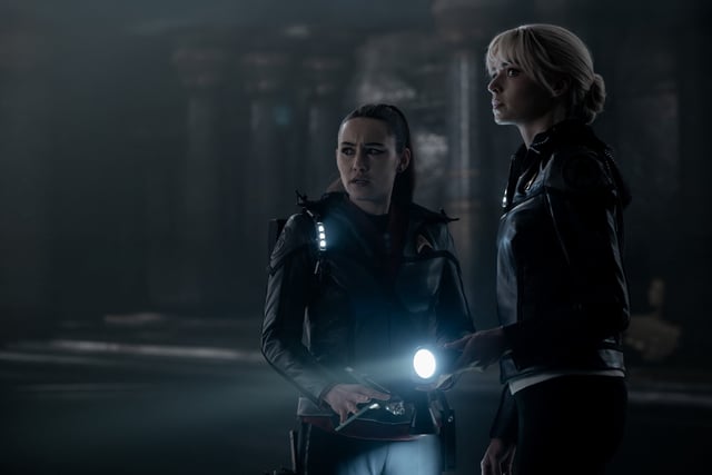 L to R Christina Chong as Laían and Jess Bush as Chapel in season 3 , Episode 5 of Strange New Worlds streaming on Paramount+. Photo Credit: Marni GrossmanParamount+