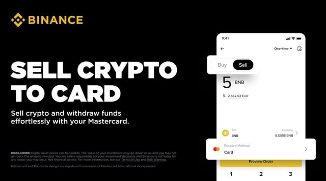 Binance users can now effortlessly convert crypto and withdraw funds to their mastercard