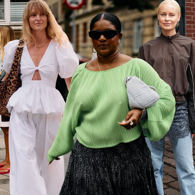 A collage of women on the streets during copenhagen fashion week wearing top trends.