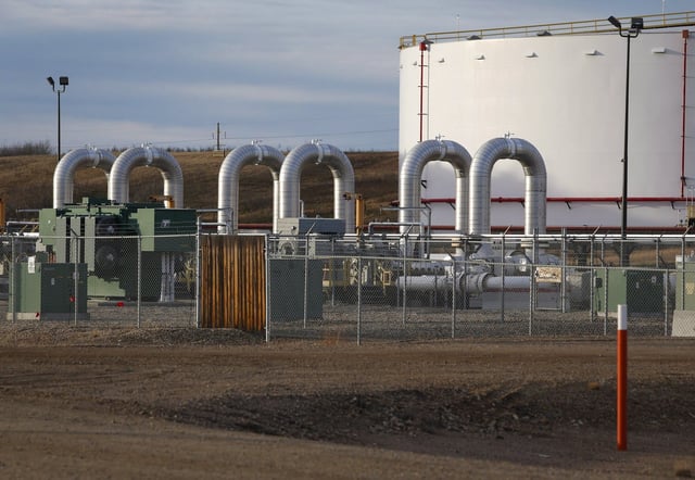 Keystone pipeline facilities are seen in Hardisty, Alta., on Friday, Nov. 6, 2015. THE CANADIAN PRESS/Jeff McIntosh