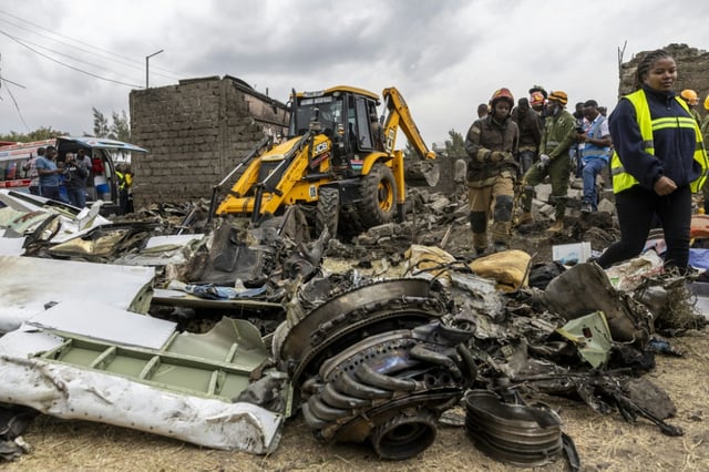 A medical light aircraft crashed into a small residential block near the Kenyan capital, killing four people onboard and two on the ground, a local official said