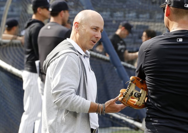 NEW YORK, NEW YORK - JUNE 20: (NEW YORK DAILIES OUT) New York Yankees general manager Brian Cashman looks on during batting practice before a game between the Yankees and the Seattle Mariners at Yankee Stadium on June 20, 2023 in the Bronx borough of New York City. The Yankees defeated the Mariners 3-1.