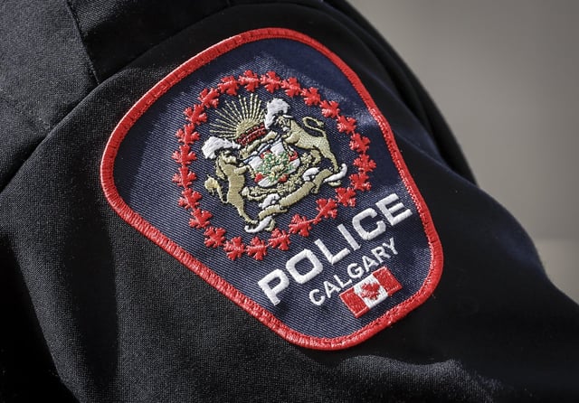 The shoulder patch of a Calgary Police Service officer is pictured in Calgary, Friday, July 4, 2025.THE CANADIAN PRESS/Jeff McIntosh