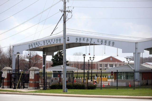 Naval Station Great Lakes entrance along Buckley Road on April 14, 2020 in Great Lakes. Naval Station Great Lakes is the home of the United States Navy&#39;s only boot camp.   (Stacey Wescott/Chicago Tribune)