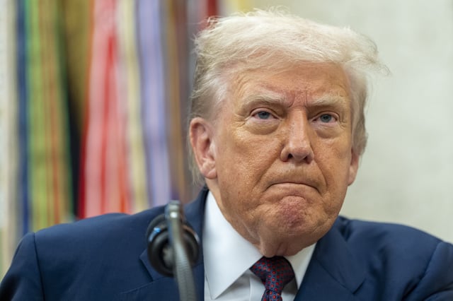 President Donald Trump pauses while speaking in the Oval Office, Wednesday, Aug. 6, 2025, in Washington.