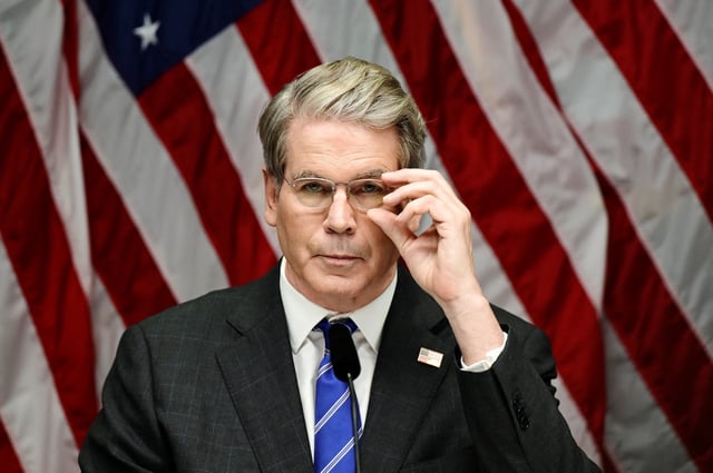 U.S. Treasury Secretary Scott Bessent attends a press conference at government quarters Rosenbad after the trade talks between the U.S. and China concluded, in Stockholm, Sweden, July 29, 2025. Magnus Lejhall/TT News Agency/via REUTERS/File Photo