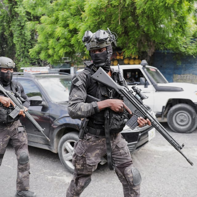FILE PHOTO: Security personnel patrols near the Villa d'Accueil where Haiti's transition council will be installed, on the outskirts of Port-au-Prince, Haiti April 25, 2024. REUTERS/Ralph Tedy Erol/File Photo
