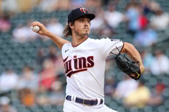 MINNEAPOLIS, MN - JUNE 21: Joe Ryan #41 of the Minnesota Twins delivers a pitch against the Cleveland Guardians in the first inning at Target Field on June 21, 2022 in Minneapolis, Minnesota.